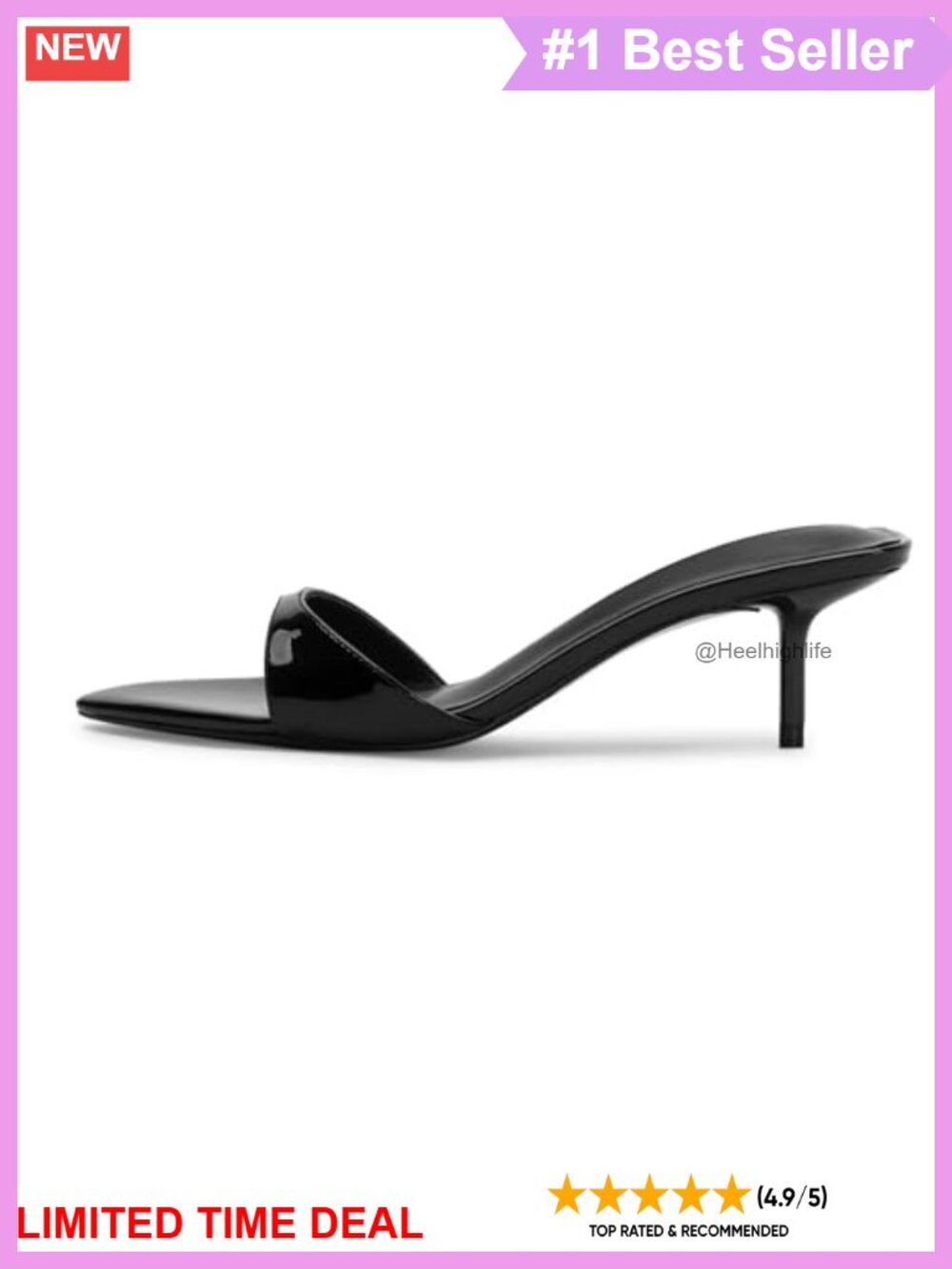 Kitten Heel Pointed Toe Mule Sandals PU Leather Slip On Women's Dress Shoes